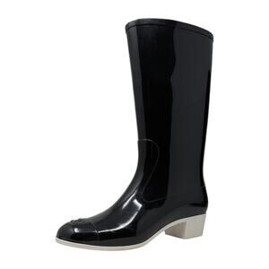 Chanel Rain Boots CC Logo Cap Toe Waterproof Knee Height Glossy Black 41 | 10.5